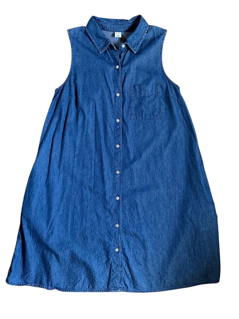 OLD NAVY cotton blend chambray denim look button front shirt dress size Small